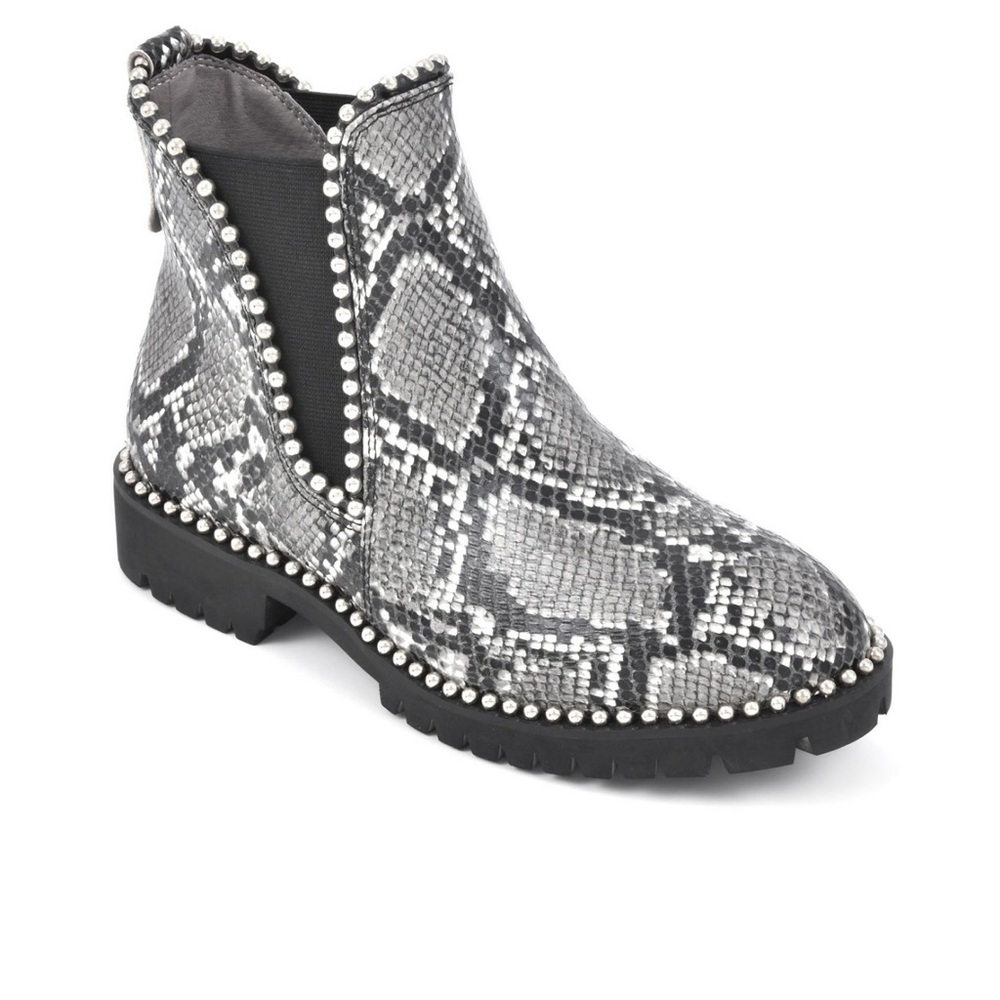 Studded Snake-Print Chelsea Boot - Gray